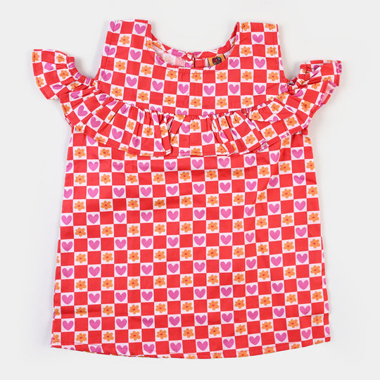 Girls Cotton Casual Top - Red