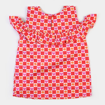 Girls Cotton Casual Top - Red