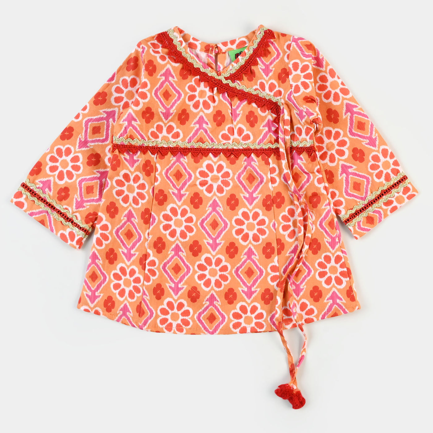 Infant Girls Digital Print Kurti Cotton Vibrant - ORANGE