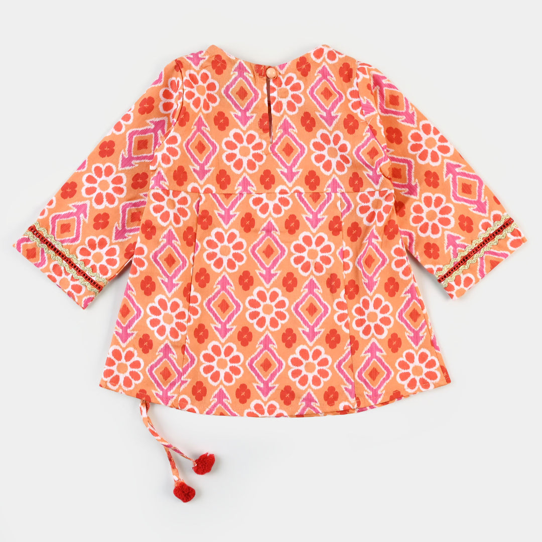 Infant Girls Digital Print Kurti Cotton Vibrant - ORANGE