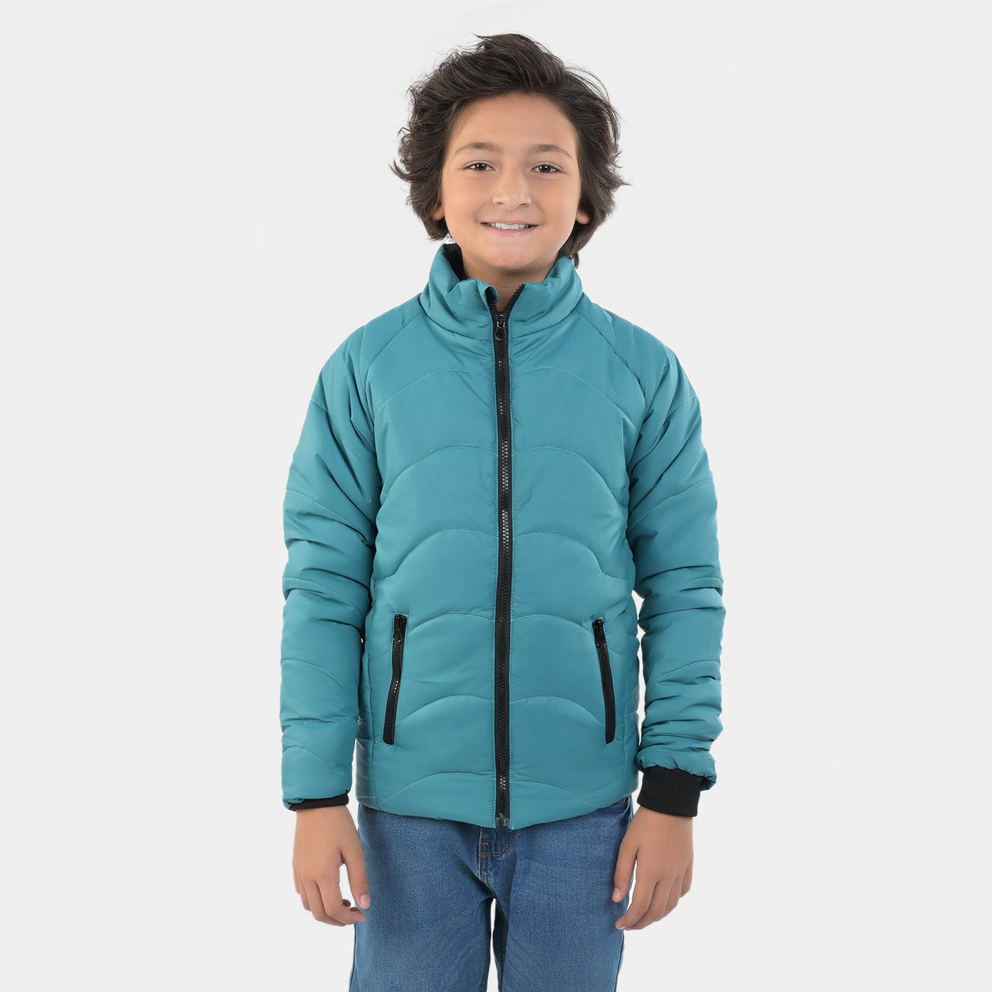 Boys Taffeta Quilted Jacket Chevron-Teal