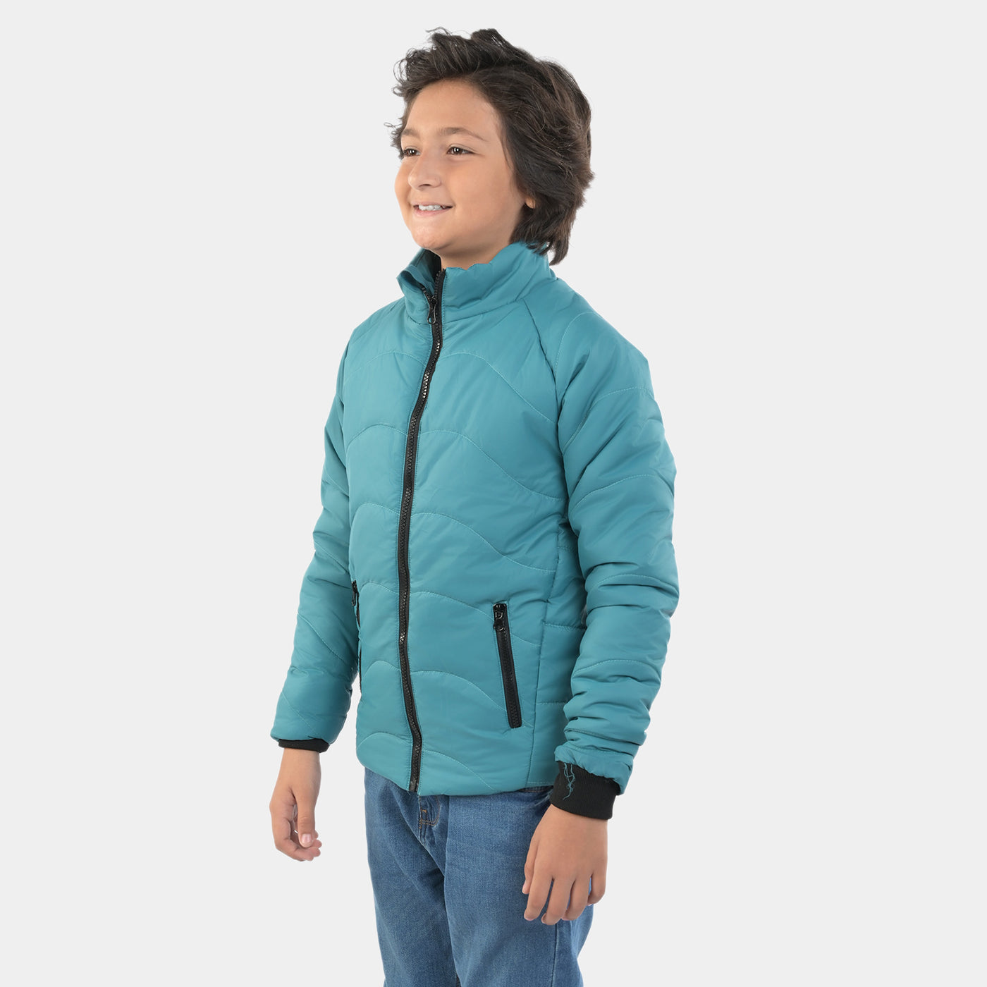 Boys Taffeta Quilted Jacket Chevron-Teal