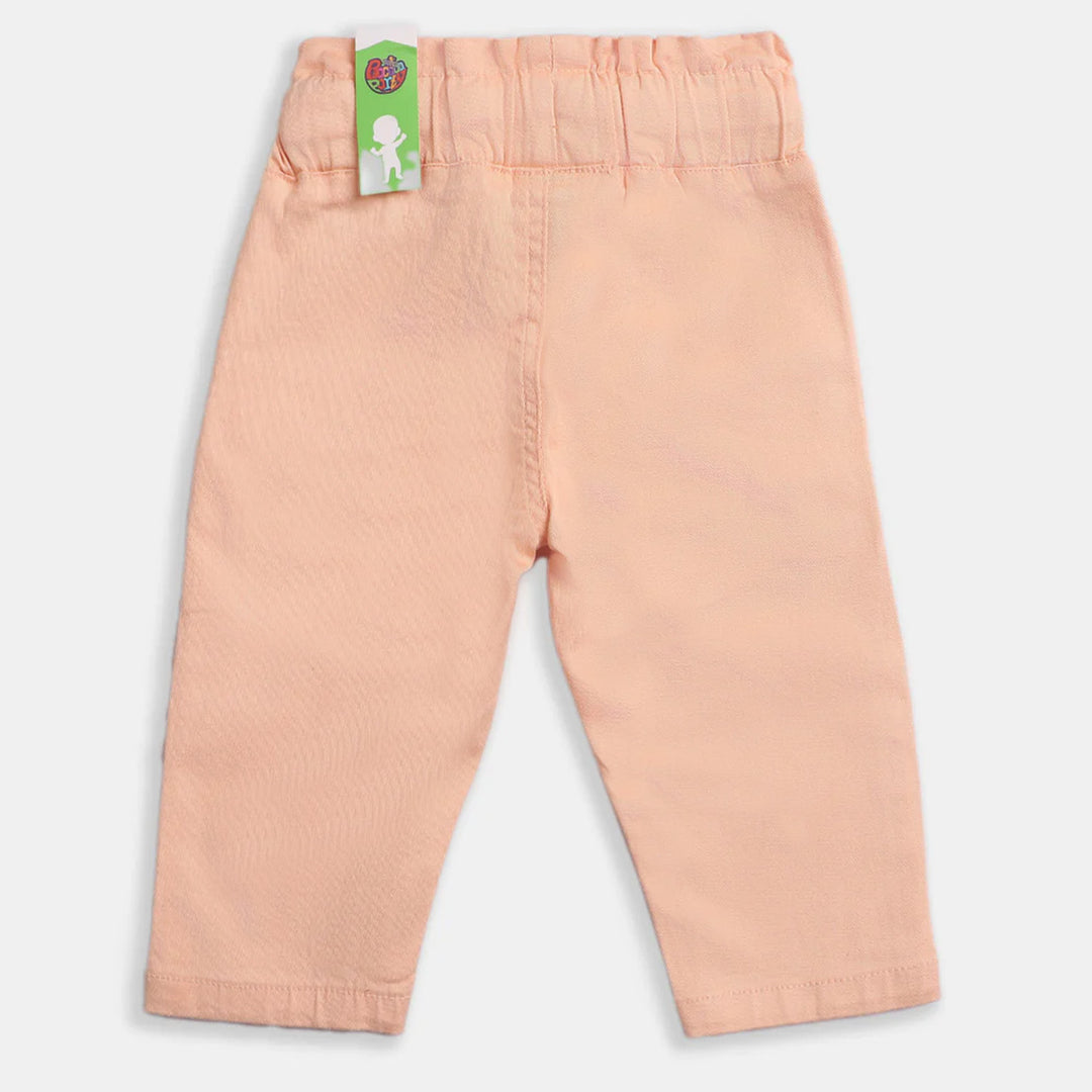 Infant Girls Pant Cotton Pocket Emb-Peach