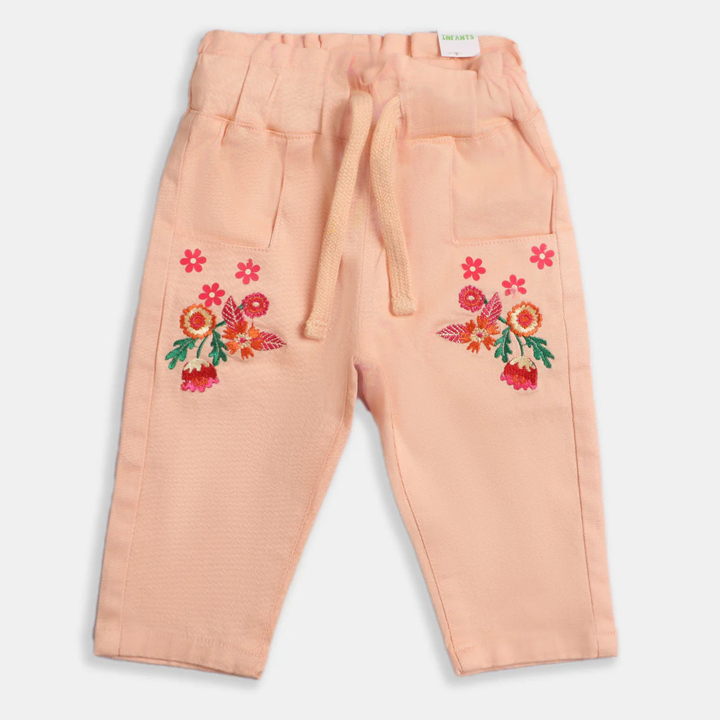Infant Girls Pant Cotton Pocket Emb-Peach
