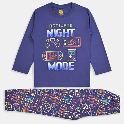 Boys Knitted NightWear Night Mode-Navy Blue