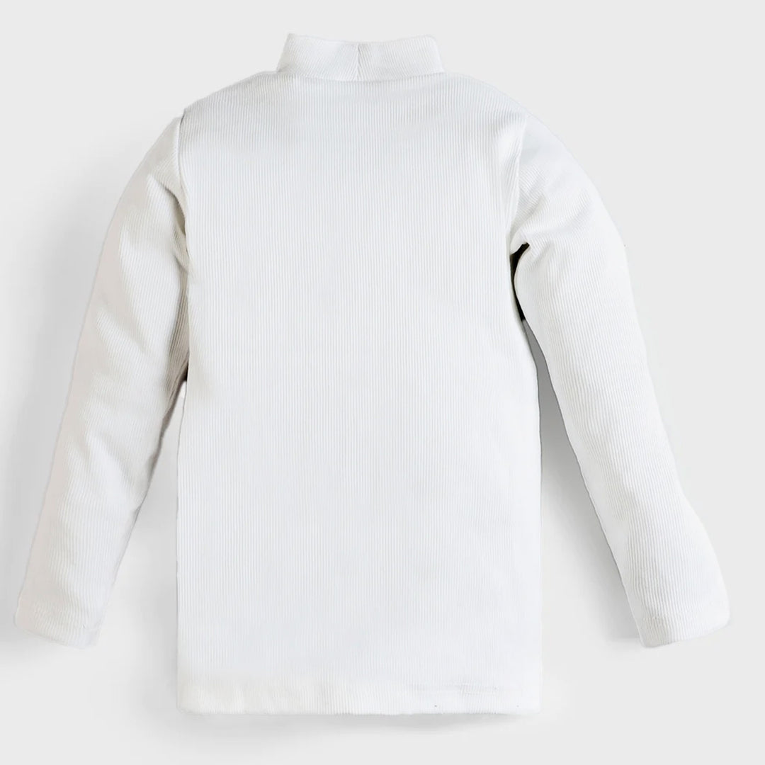 Kids Unisex Rib Turtle Neck-White