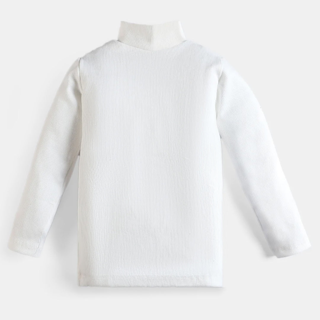 Kids Unisex Rib Turtle Neck-White