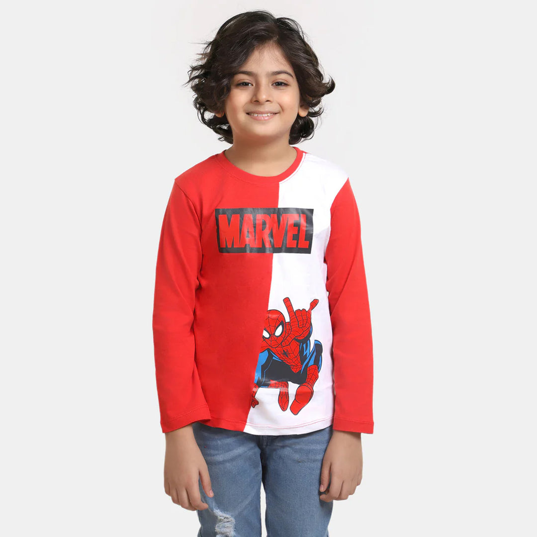 Boys Cotton T-Shirt F/S Character -Red/White