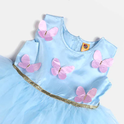 Girls Fancy Frock Pretty Flower-B-Blue