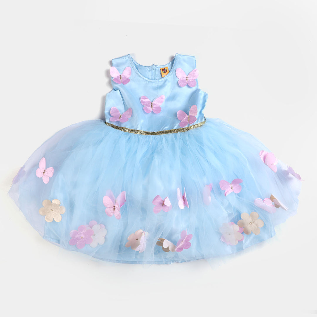 Girls Fancy Frock Pretty Flower-B-Blue