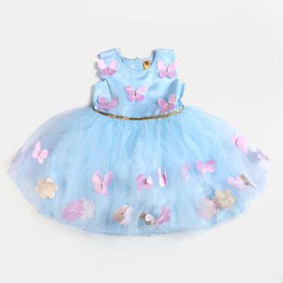 Girls Fancy Frock Pretty Flower-B-Blue