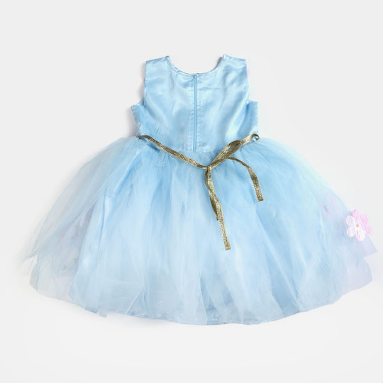 Girls Fancy Frock Pretty Flower-B-Blue