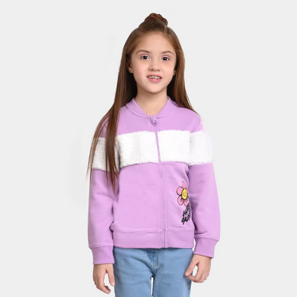 Girls Fleece Knitted Jacket Floral-Violet