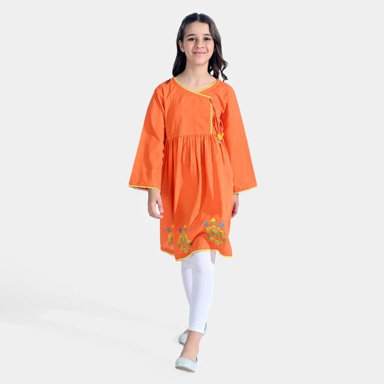 Girls Jacquard Emb Kurti Classic | ORANGE