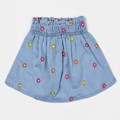 Girl's Tensile Denim (Light Denim) Skirt Flower-LIGHT BLUE