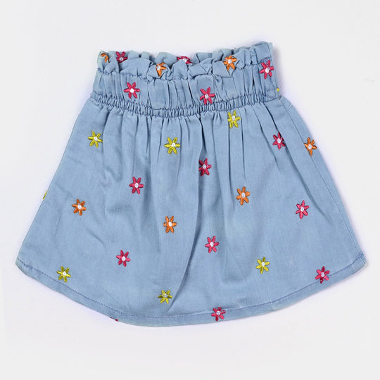 Girl's Tensile Denim (Light Denim) Skirt Flower-LIGHT BLUE