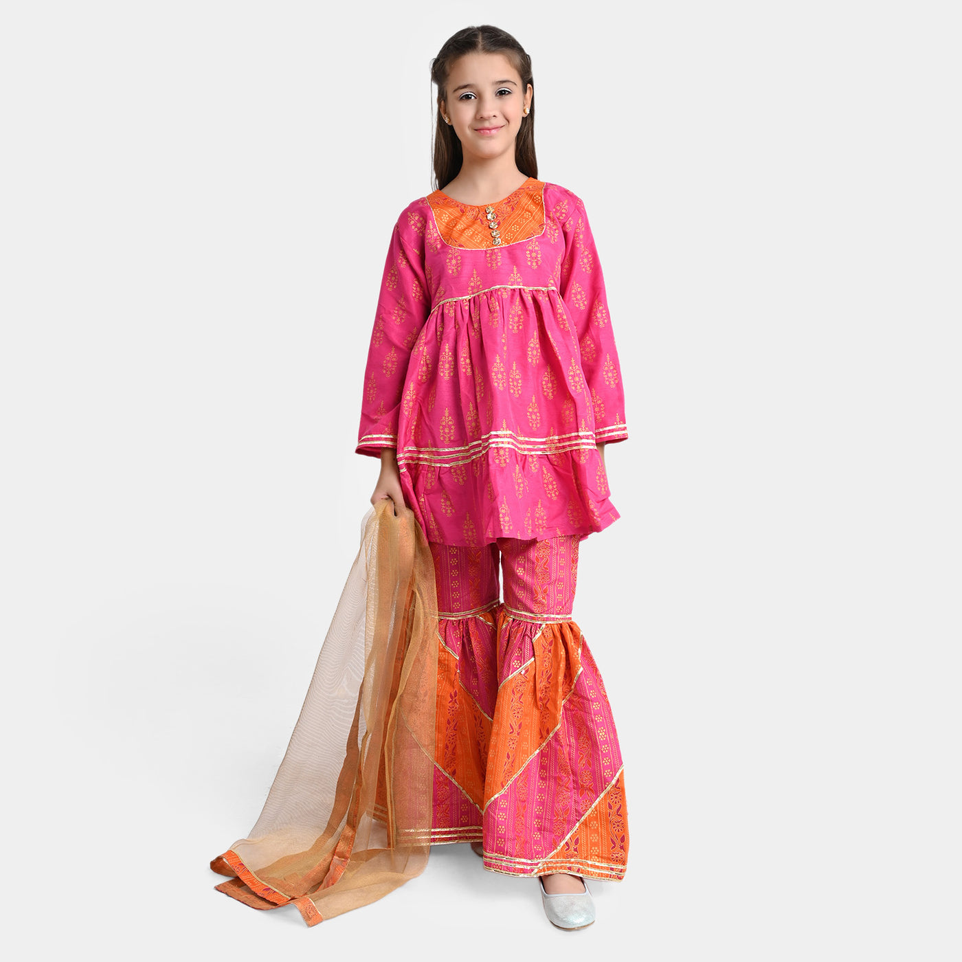 Girls Raw Silk 3PCs Suit Rang Snapshot | Pink
