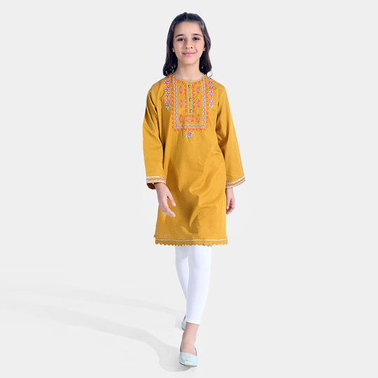 Girls Jacquard EMB Kurti Glam | Mustard