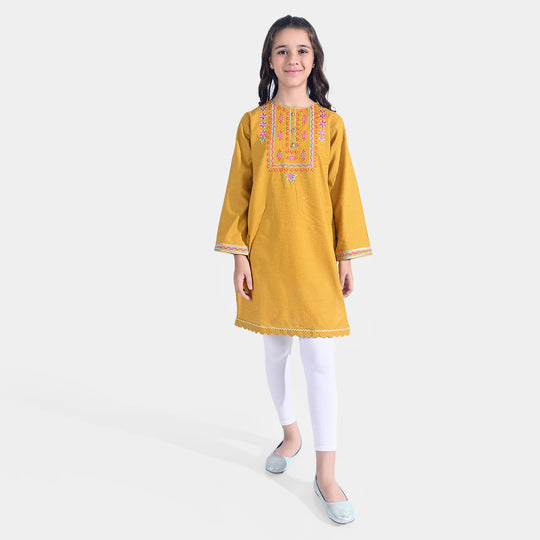 Girls Jacquard EMB Kurti Glam | Mustard