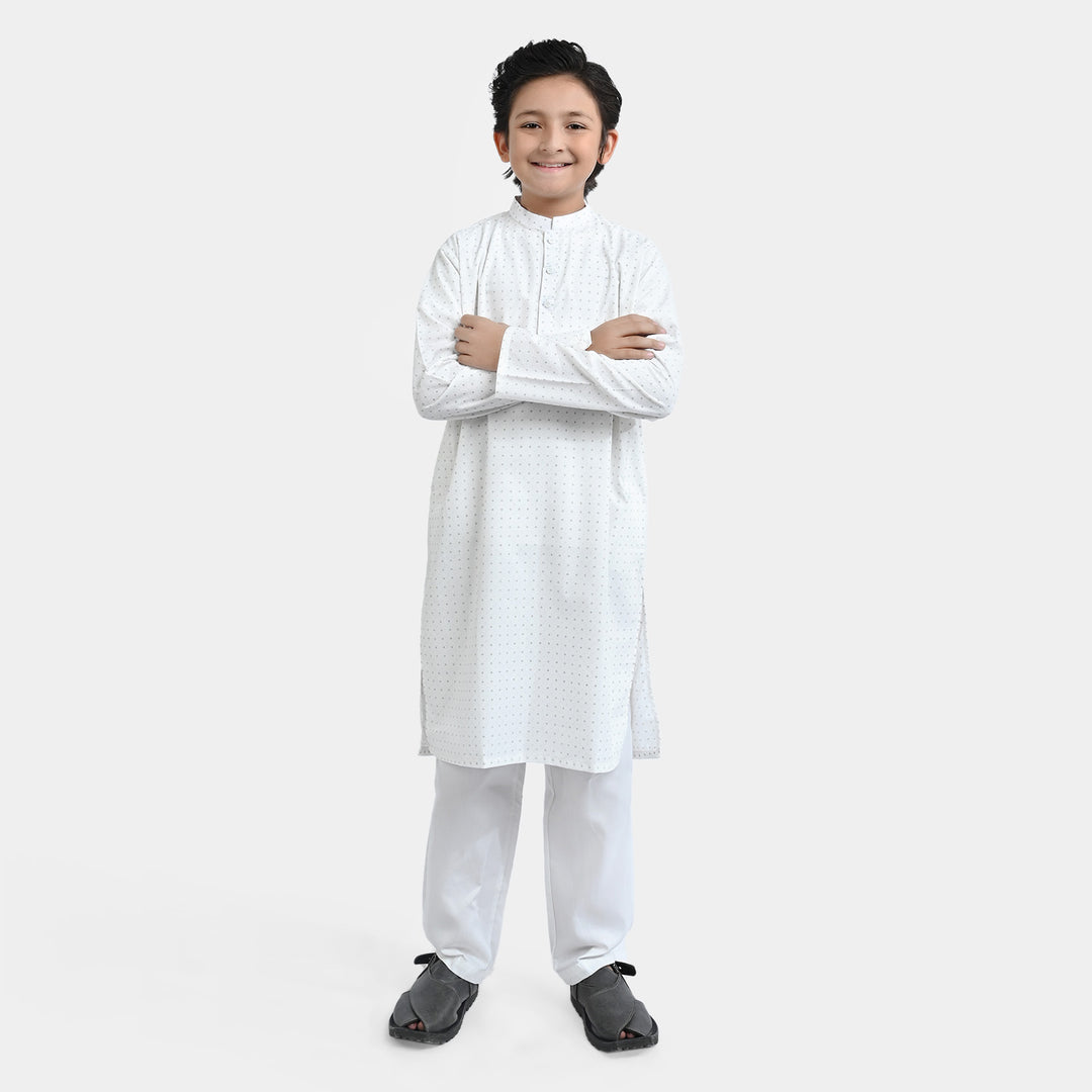 Boys Poly viscose Basic Suit (Dots) | White