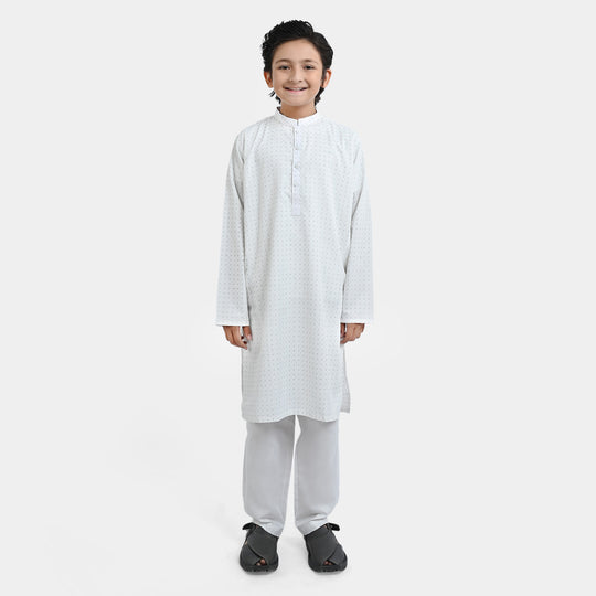 Boys Poly viscose Basic Suit (Dots) | White