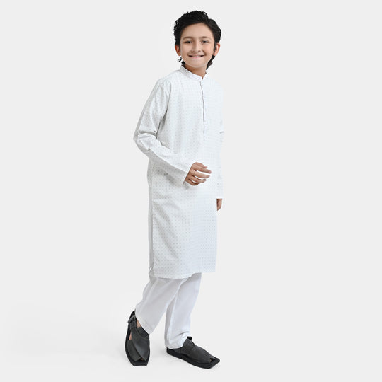 Boys Poly viscose Basic Suit (Dots) | White