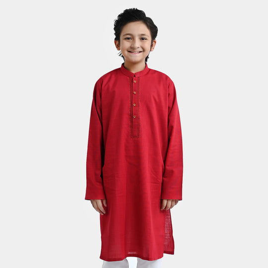 Boys Cotton Slub Kurta -Reddish