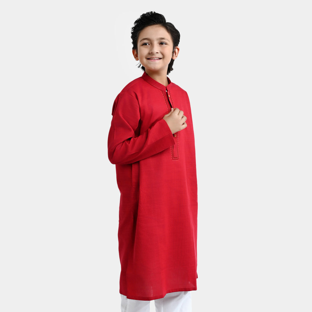 Boys Cotton Slub Kurta -Reddish