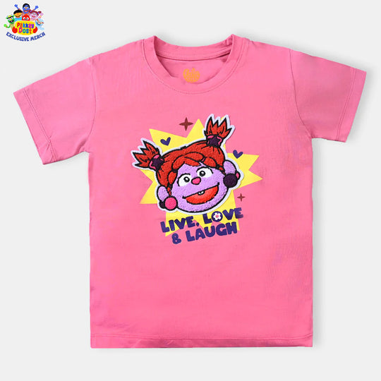 Girls Cotton Jersey T-Shirt Miraal Live & Laugh - Hot Pink