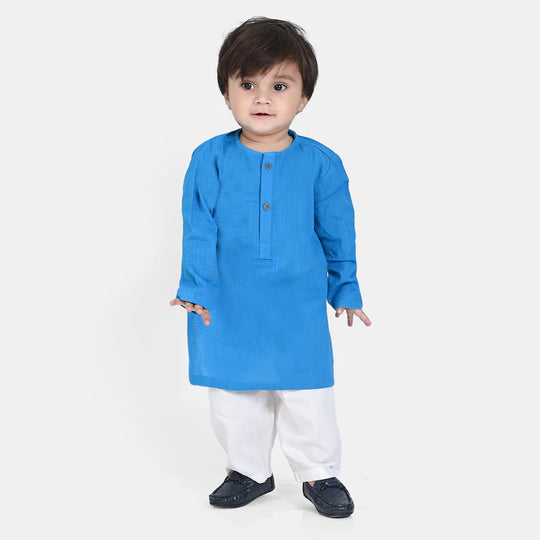 Infant Boys Cotton Slub Basic Kurta -Bluish