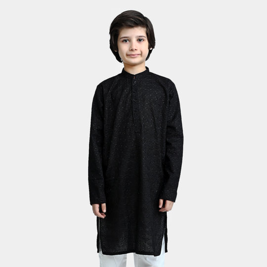 Boys Chikan Kari Basic Kurta Chicken-BLACK