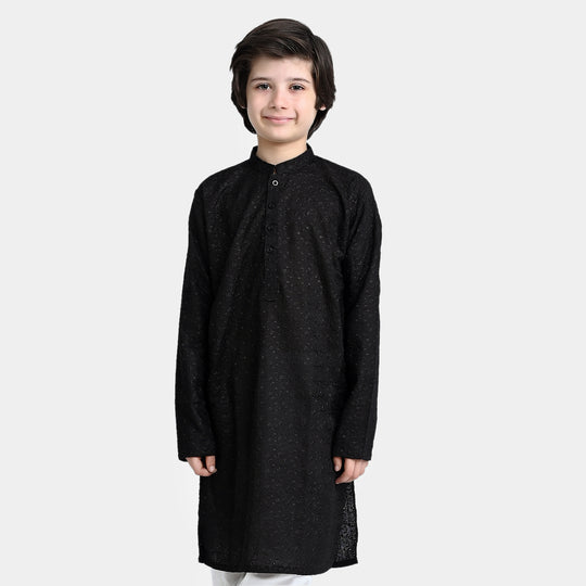 Boys Chikan Kari Basic Kurta Chicken-BLACK