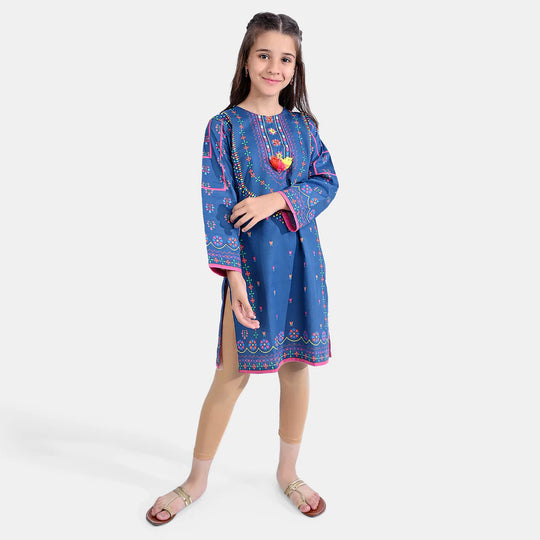 Girls Cotton Poplin Printed Kurti Miral-Blue