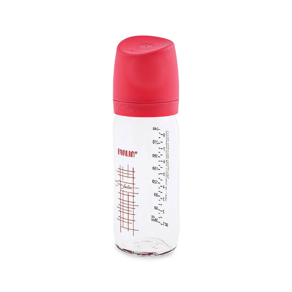 Farlin Wide-Neck Glass Feeding Bottle 240ml – Pink