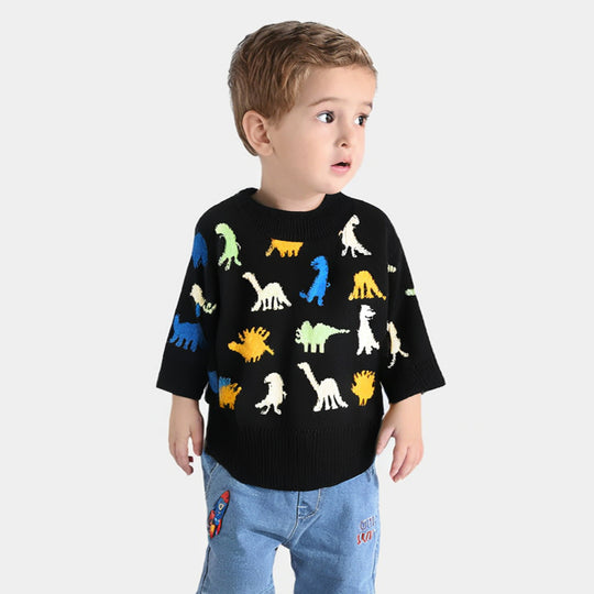 Infant Boys Acrylic Sweater Dino Friends-BLACK