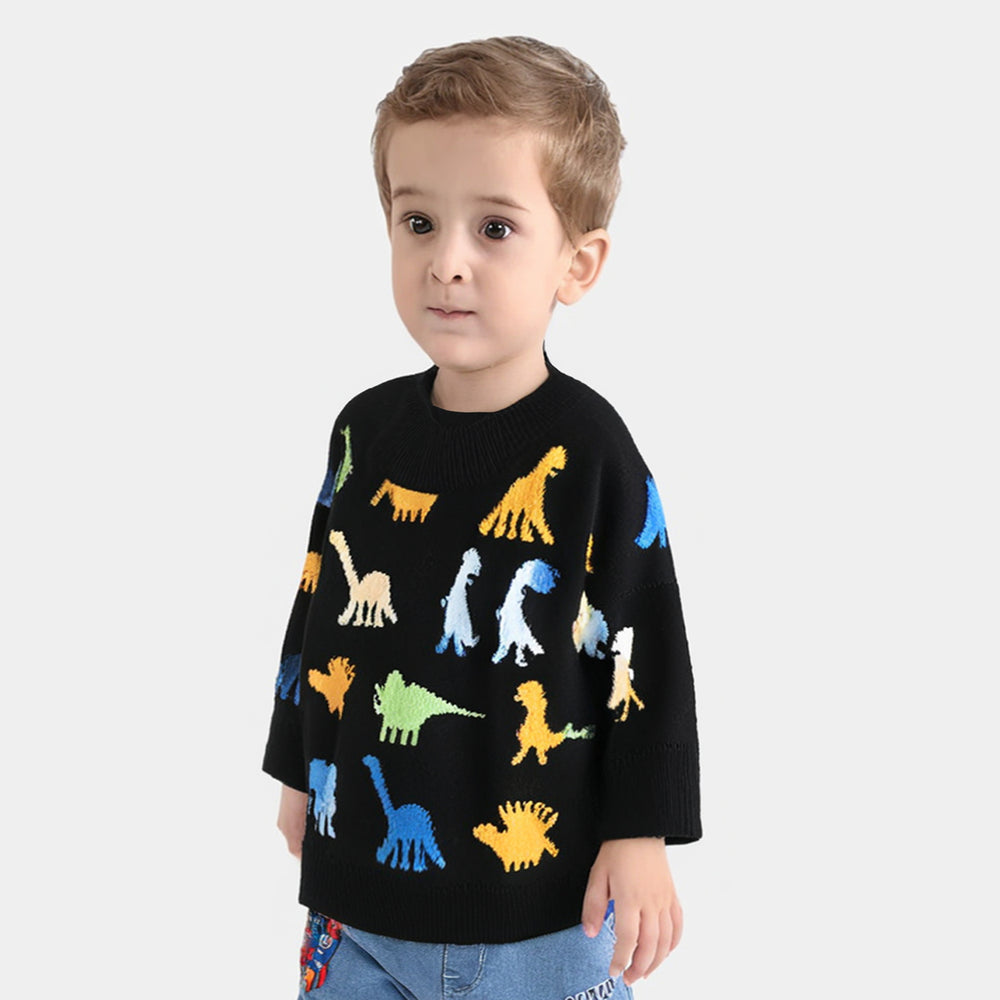 Infant Boys Acrylic Sweater Dino Friends-BLACK