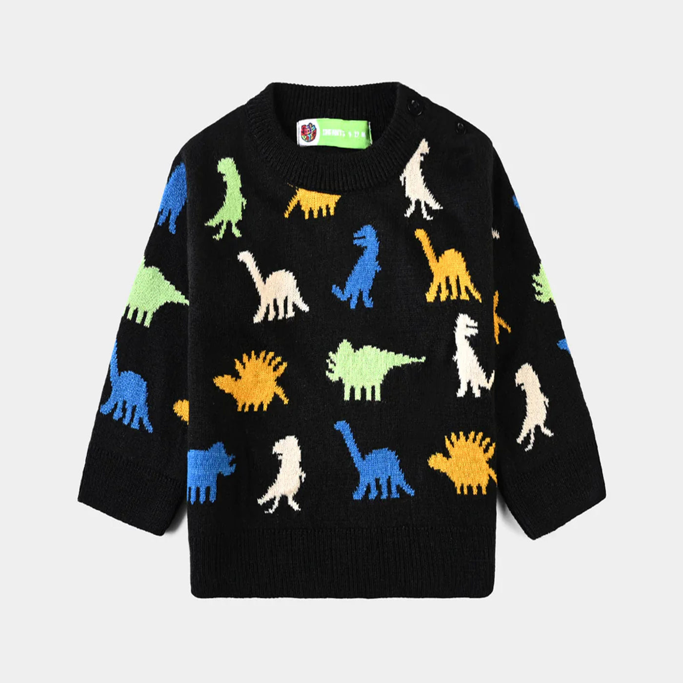 Infant Boys Acrylic Sweater Dino Friends-BLACK