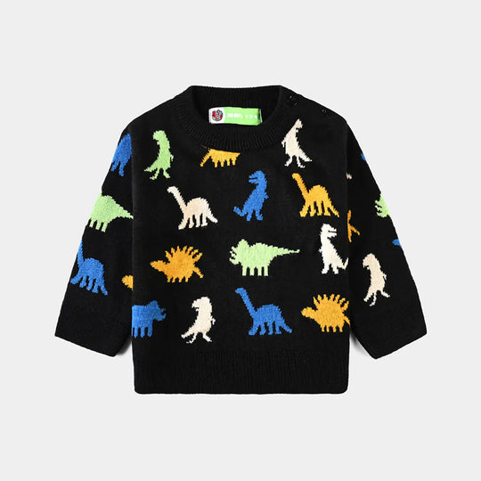 Infant Boys Acrylic Sweater Dino Friends-BLACK