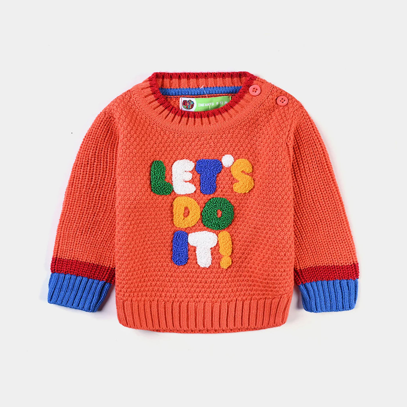 Infant Boys Acrylic Sweater Lets Do It-ORANGE