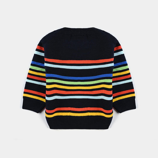 Infant Boys Acrylic Sweater Roman Stripes-BLACK