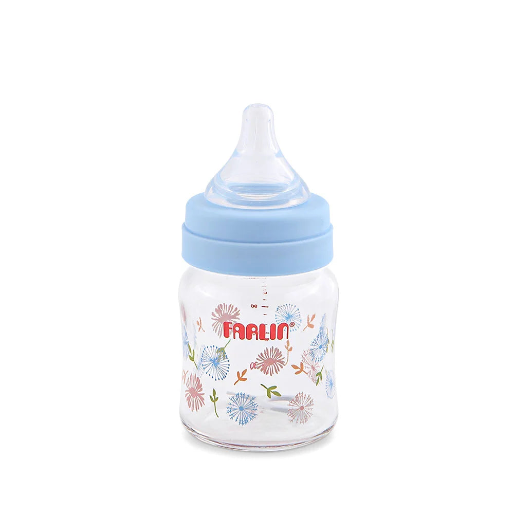 Farlin Wide-Neck Glass Feeding Bottle 120ml – Blue