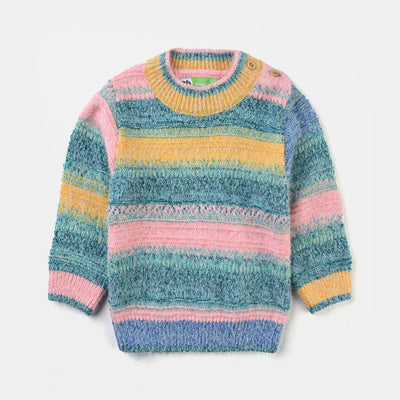 Infant Girls Feather-Acrylic Sweater Textured Stripe-Multi