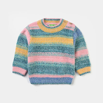 Infant Girls Feather-Acrylic Sweater Textured Stripe-Multi