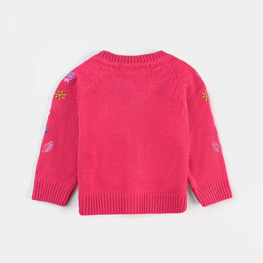 Infant Girls Acrylic Sweater Daisy Garden-Hot Pink