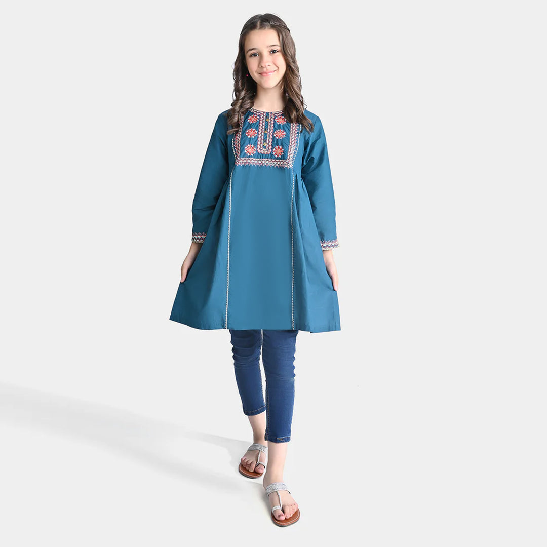 Girls Cotton Slub EMB Kurti Naqsh-Ceramic