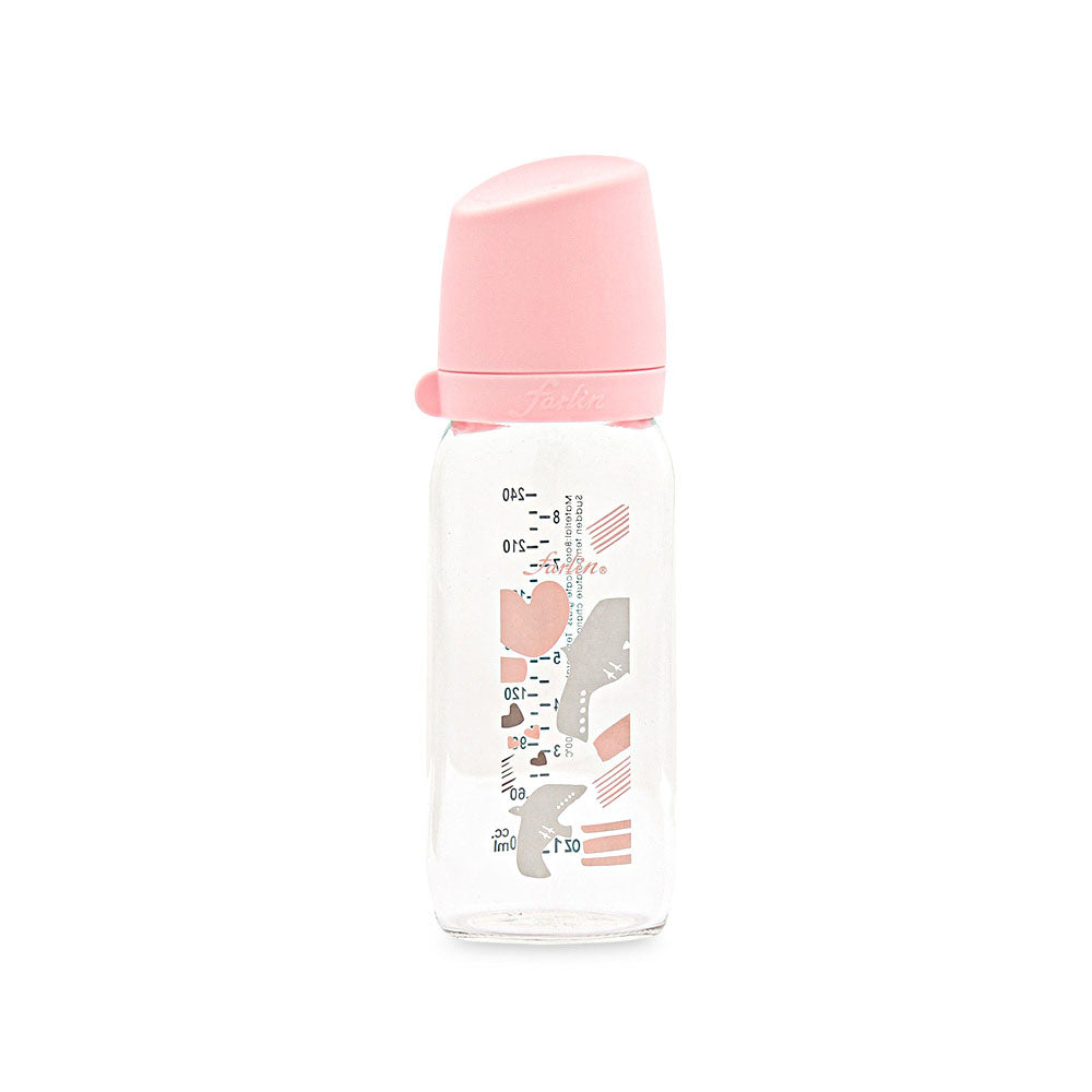 GLASS WIDE NECK FEEDER 240ML - PINK
