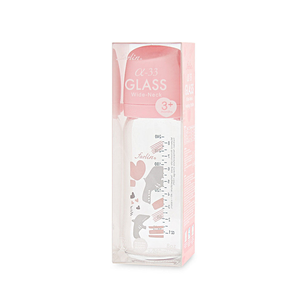 GLASS WIDE NECK FEEDER 240ML - PINK