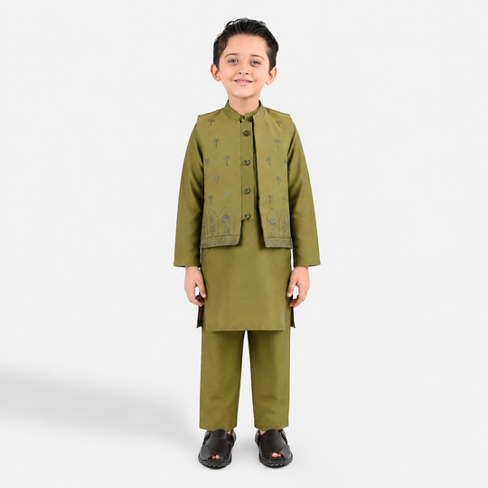 Boys Poly Cotton 3Piece Suit (Mehrab)-Green