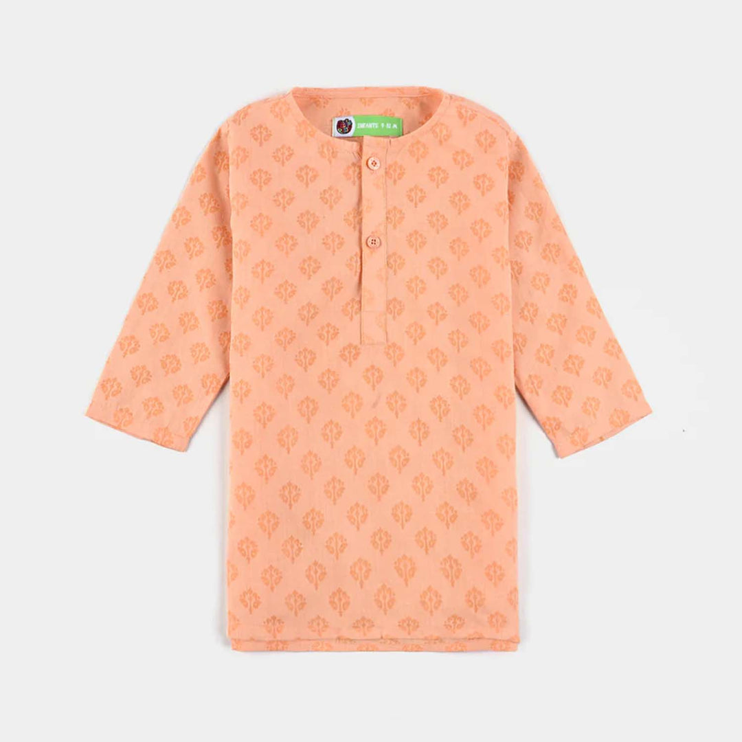 Infant Boys Poly Viscose Basic Kurta (Burn Out)-ORANGE