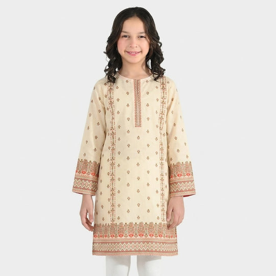 Girls Cotton Printed Kurti (Aelia) - Cream